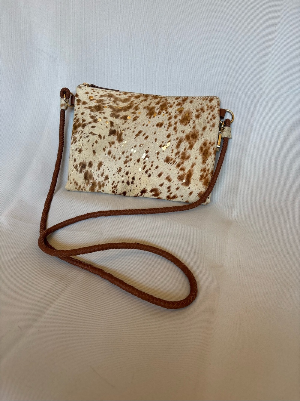 Cowhide Crossbody Bag in White & Brown